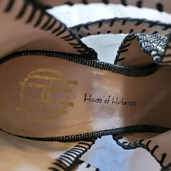 House of Harlow 1960 Black/White/Metalic Minnie Leather Peep Toe Shoes/Booties - Picture 5 of 6